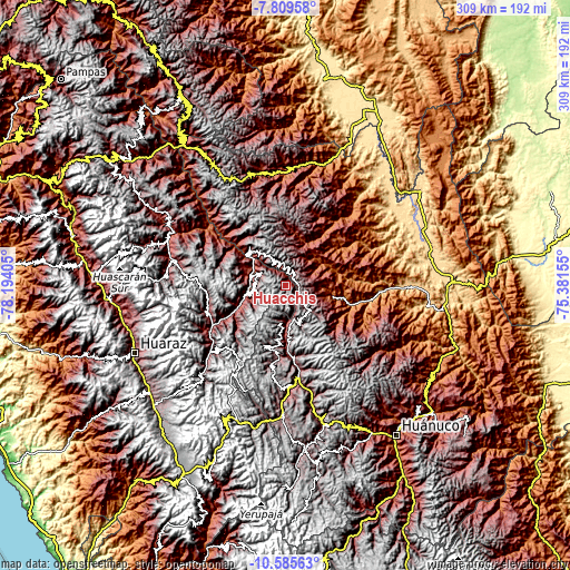 Topographic map of Huacchis
