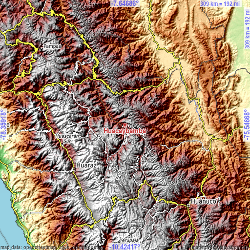 Topographic map of Huacaybamba