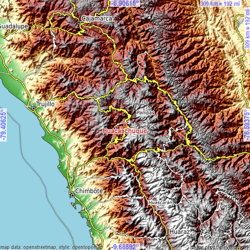 Topographic map of Huacaschuque