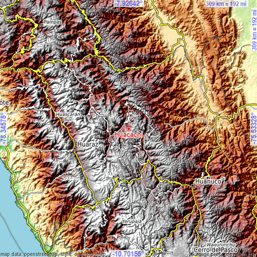 Topographic map of Huacachi