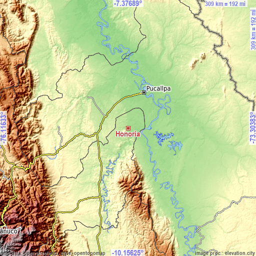 Topographic map of Honoria