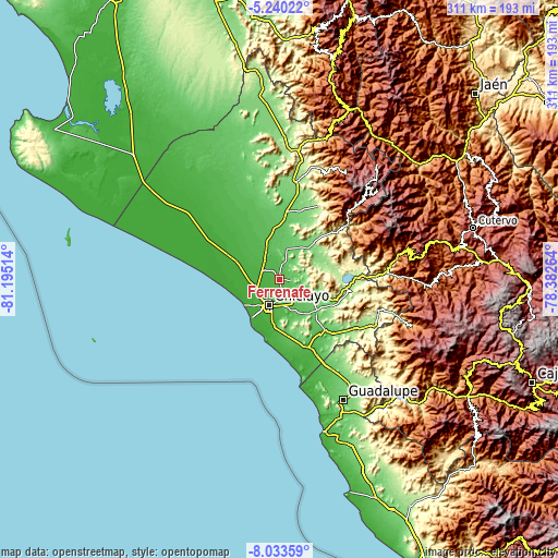 Topographic map of Ferreñafe