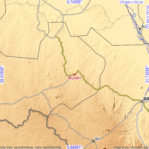 Topographic map of Mundri