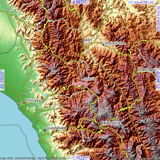Topographic map of Cutervo