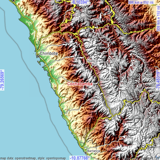 Topographic map of Cochabamba