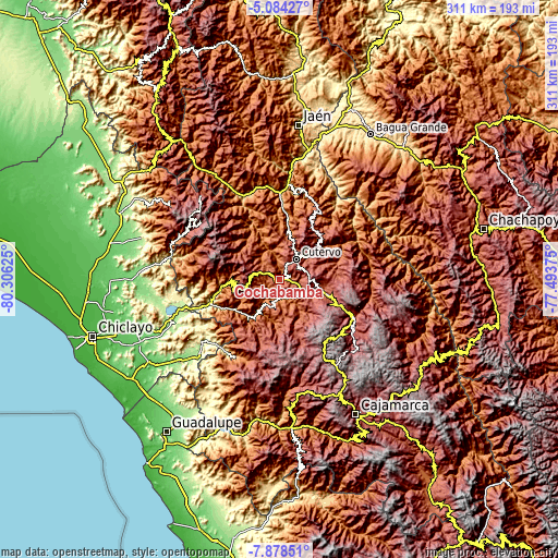 Topographic map of Cochabamba