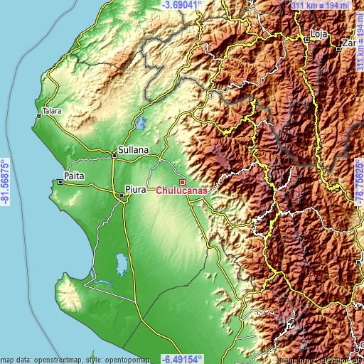 Topographic map of Chulucanas