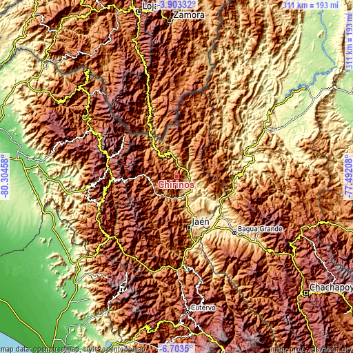 Topographic map of Chirinos