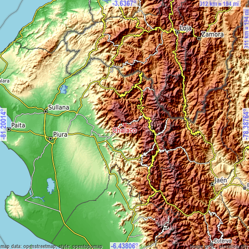 Topographic map of Chalaco