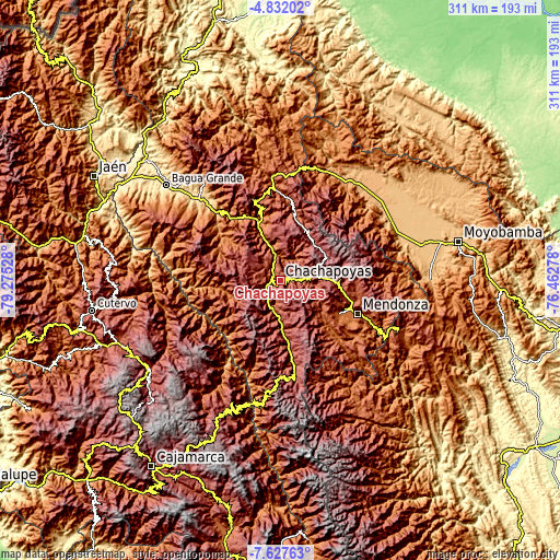 Topographic map of Chachapoyas
