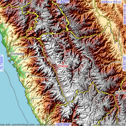 Topographic map of Chacas