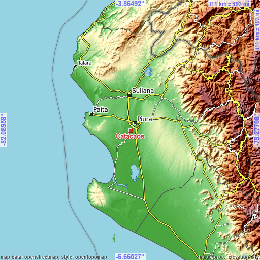 Topographic map of Catacaos