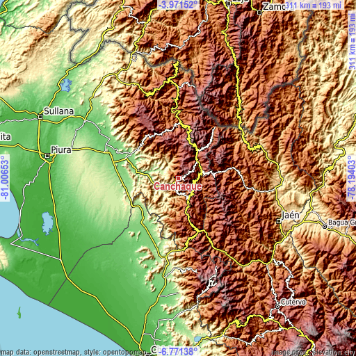 Topographic map of Canchaque