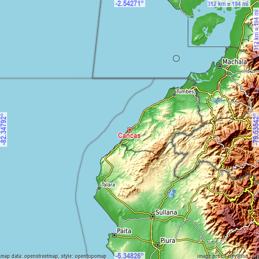 Topographic map of Cancas
