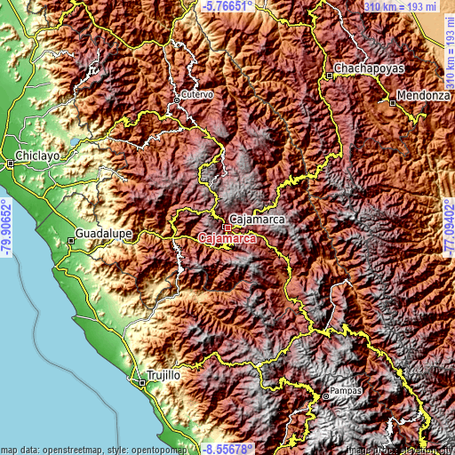 Topographic map of Cajamarca