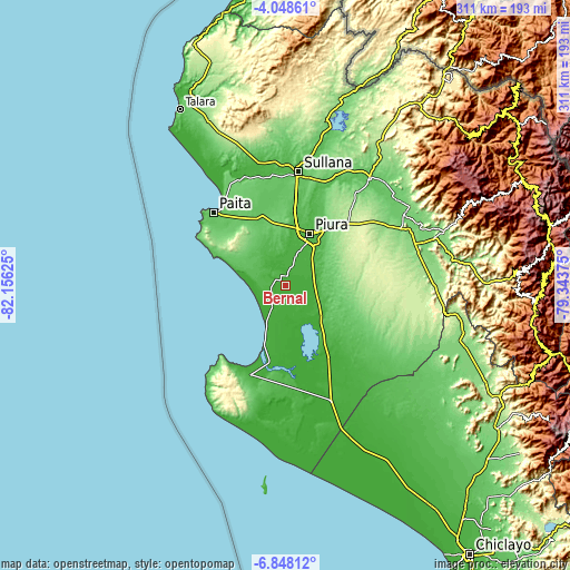 Topographic map of Bernal