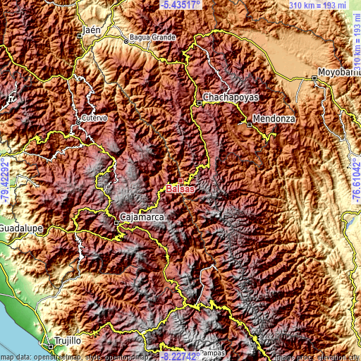 Topographic map of Balsas