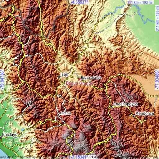 Topographic map of Bagua Grande