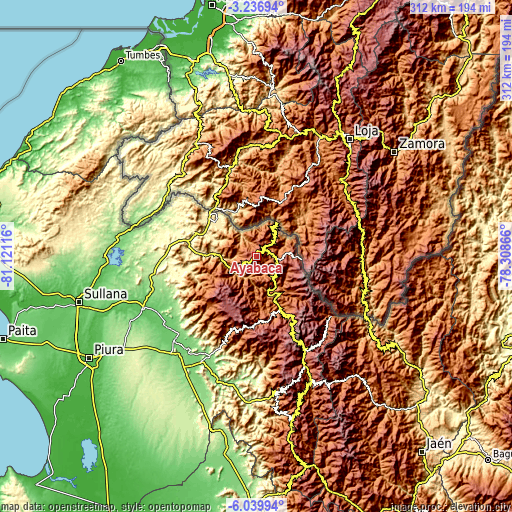 Topographic map of Ayabaca