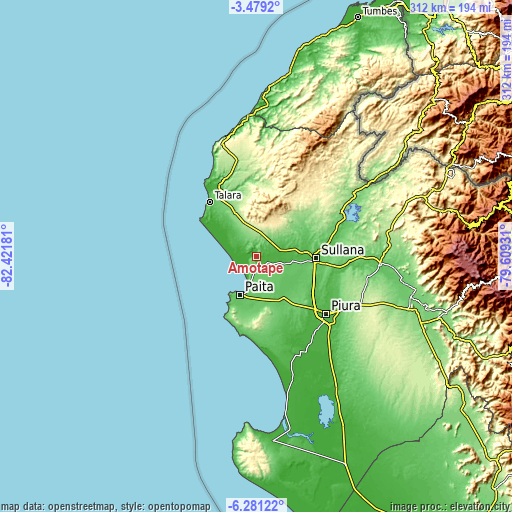 Topographic map of Amotape