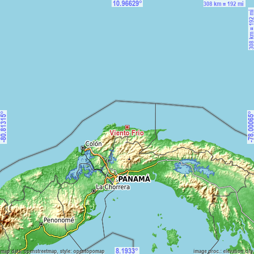 Topographic map of Viento Frío