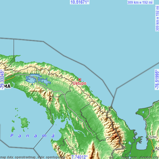 Topographic map of Ustupo