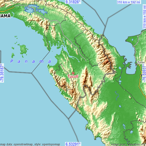 Topographic map of Tucutí