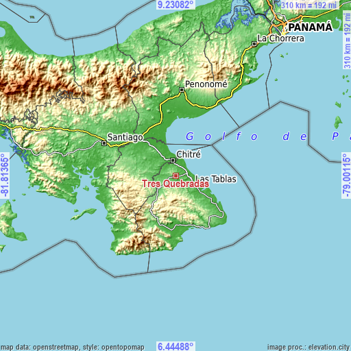 Topographic map of Tres Quebradas