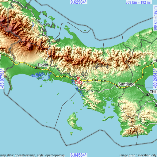 Topographic map of Tolé