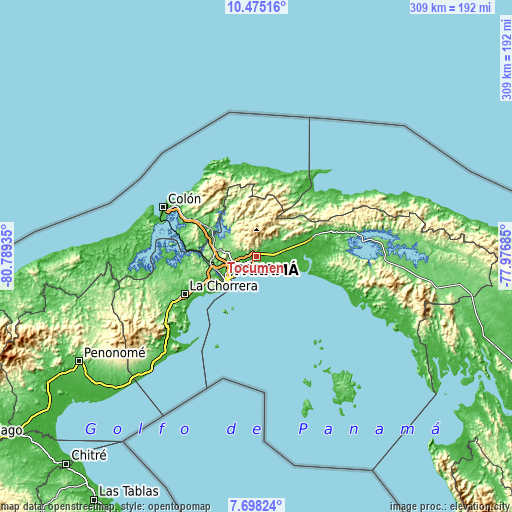 Topographic map of Tocumen
