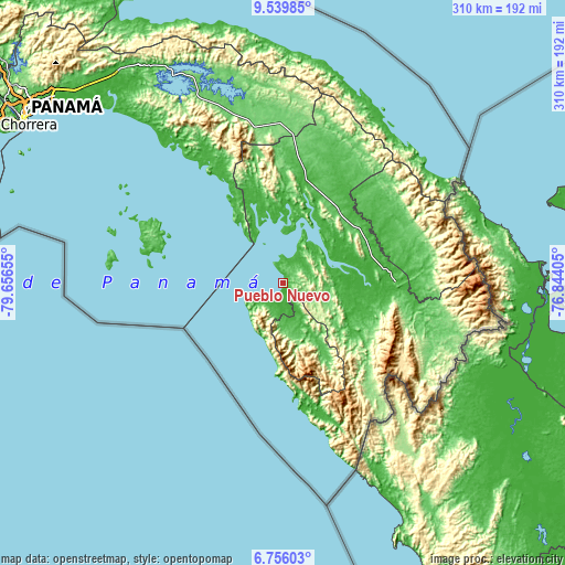 Topographic map of Pueblo Nuevo