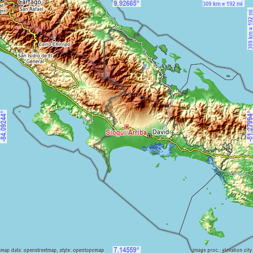 Topographic map of Sioguí Arriba