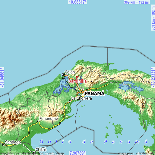 Topographic map of Sardinilla