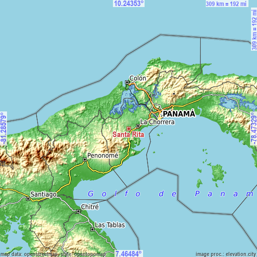 Topographic map of Santa Rita