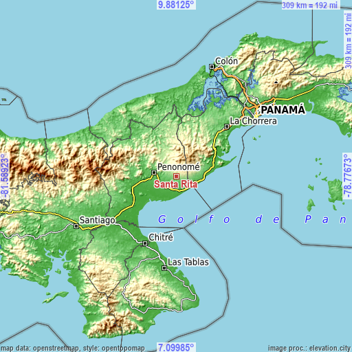 Topographic map of Santa Rita