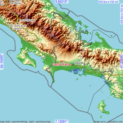 Topographic map of Santa Marta