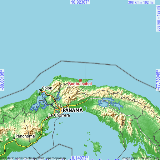 Topographic map of Santa Isabel