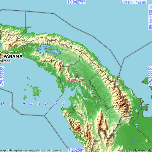 Topographic map of Santa Fé