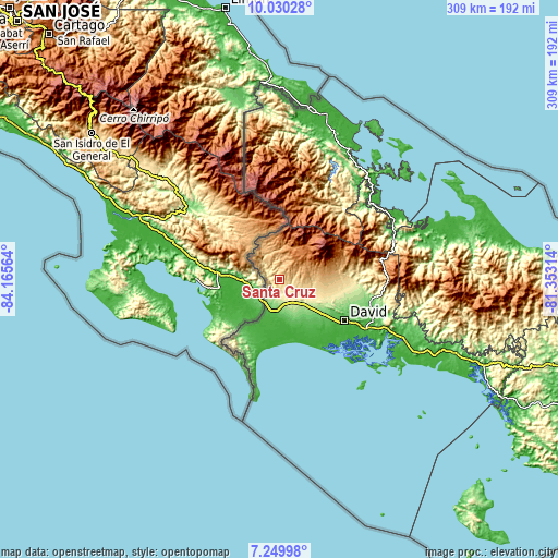 Topographic map of Santa Cruz
