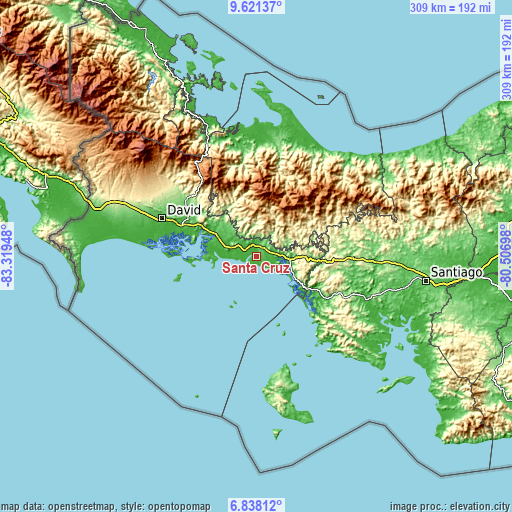 Topographic map of Santa Cruz