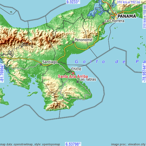 Topographic map of Santa Ana Arriba