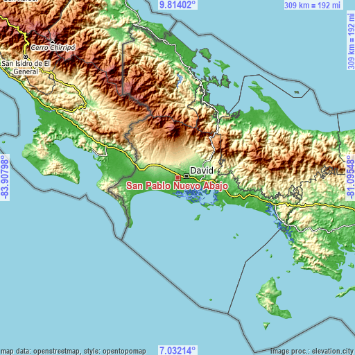 Topographic map of San Pablo Nuevo Abajo