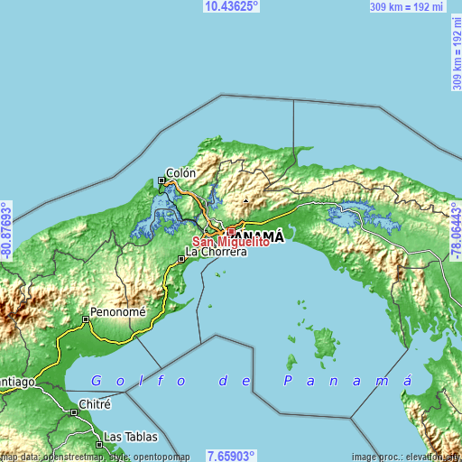 Topographic map of San Miguelito