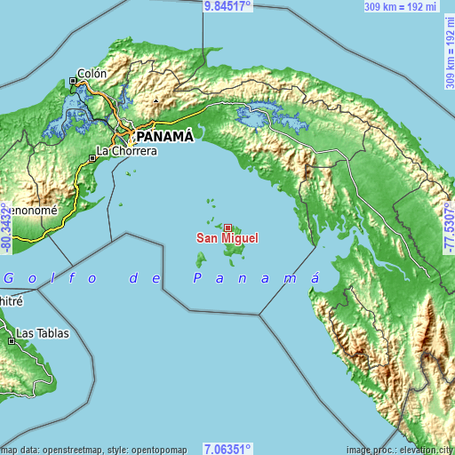 Topographic map of San Miguel