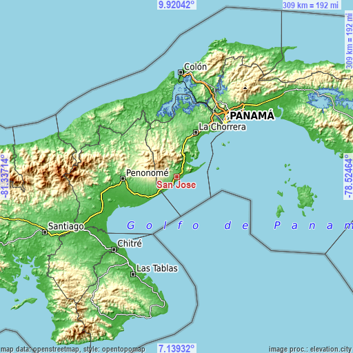 Topographic map of San José