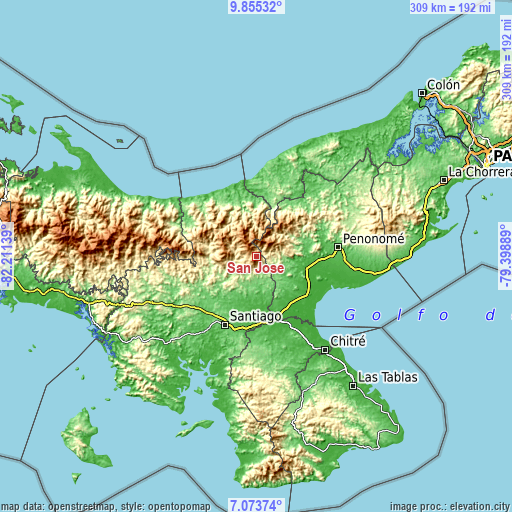 Topographic map of San José