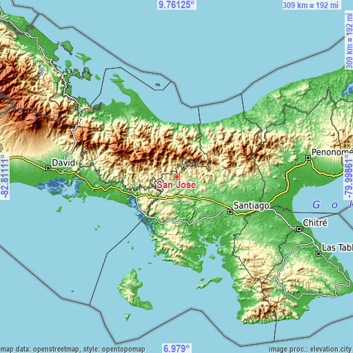 Topographic map of San José