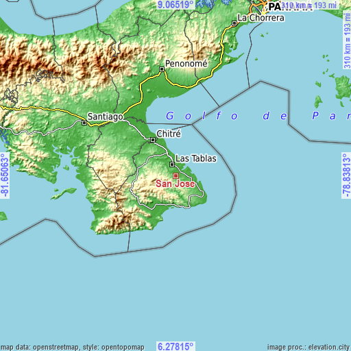 Topographic map of San José