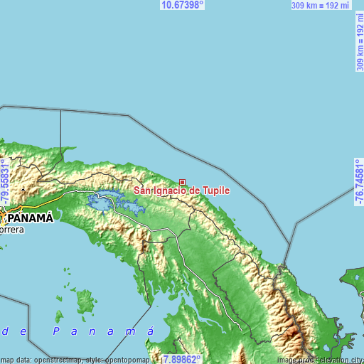 Topographic map of San Ignacio de Tupile