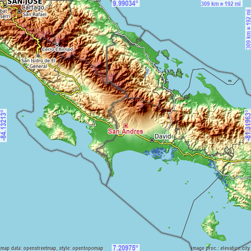 Topographic map of San Andrés